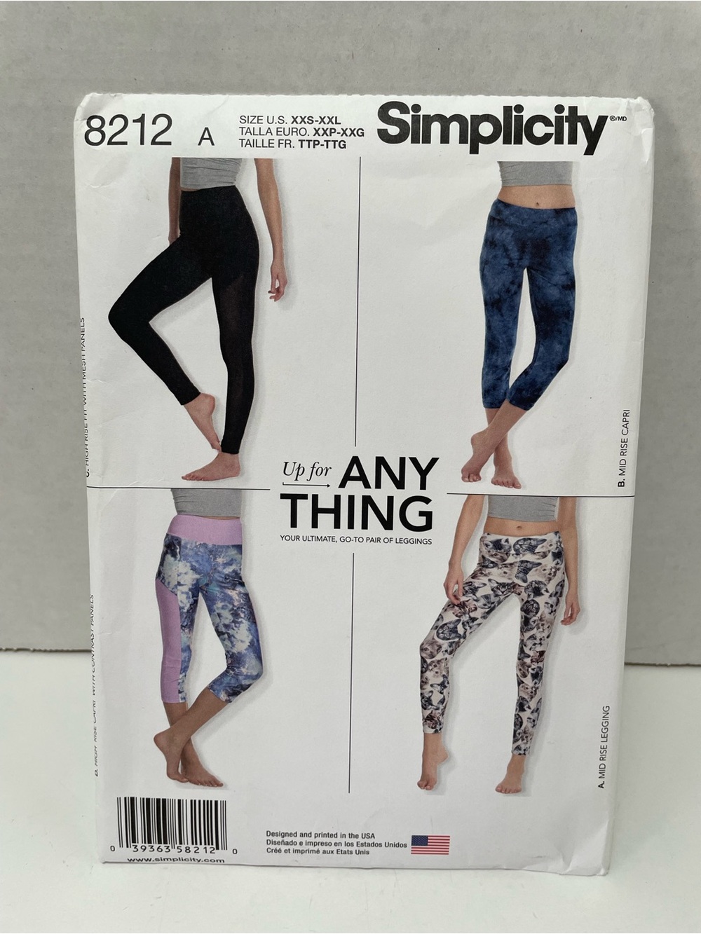 Simplicity 8212 Stretch Leggings Pattern. Sizes XXS-XXL